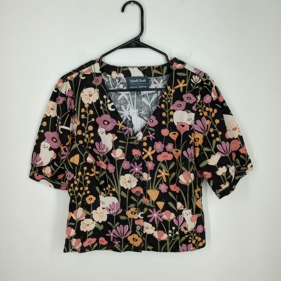 ModCloth x Princess Highway Floral Felines Button-Up Blouse Size 12 - Picture 10 of 10